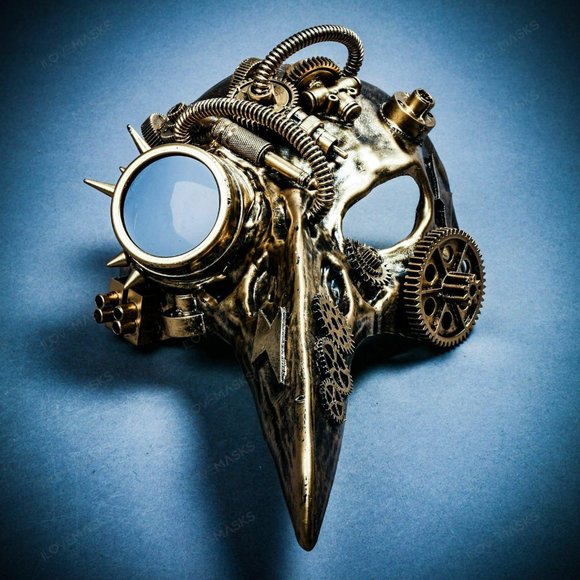 Gold Raven Skull Long Nose Steampunk Party Mask - Picture 6 of 8